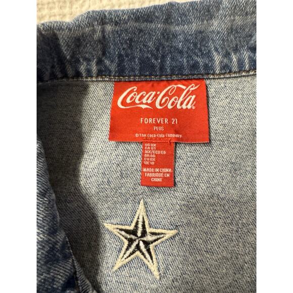 Forever 21 Coca Cola Blue Denim Jean Jacket 0X Patches Vintage-inspired - Picture 3 of 7